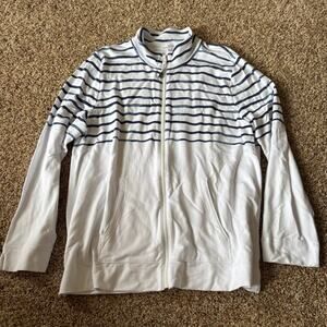 T by Talbots Sweatshirt Full Zip Kangaroo Pocket Long Sleeve White Blue sz XL